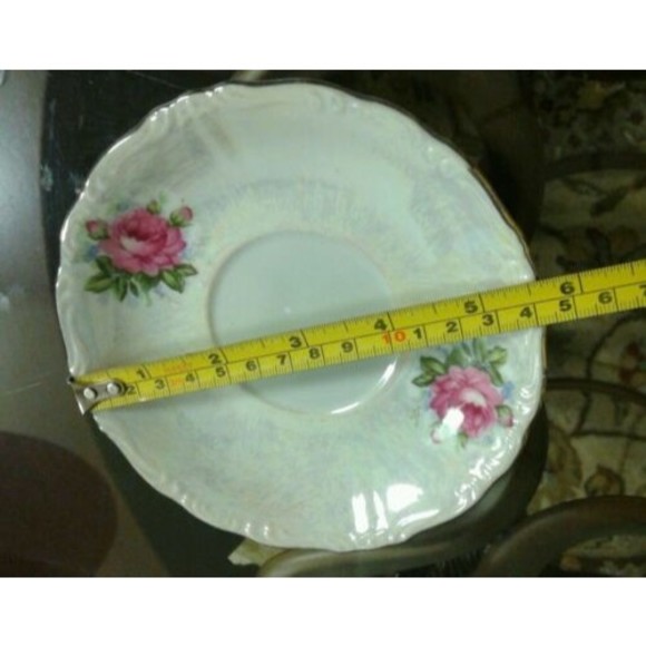 3 Legs Porcelain Lusterware Teacup &  Saucer Set, Pink Rose & Gold Trim Design - Picture 12 of 12